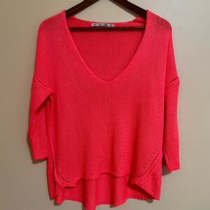 Zara| Neon Pink V-Neck Oversized Hi-Low Sweater w/Side Slits Sz M